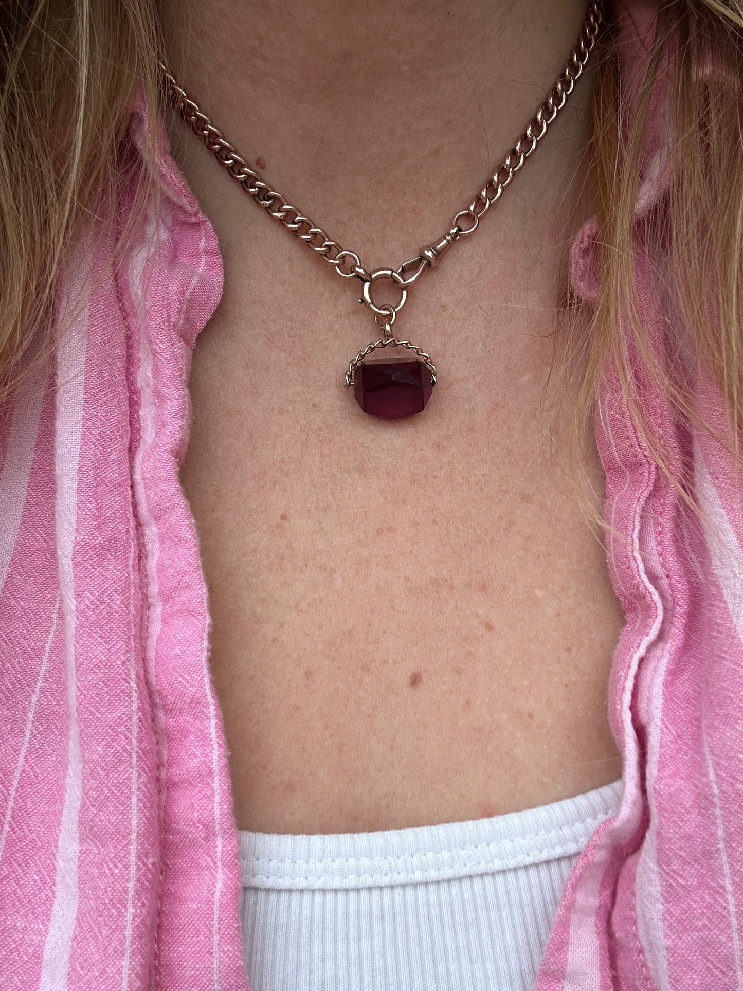 Vintage 9ct Gold Amethyst Spinning Fob