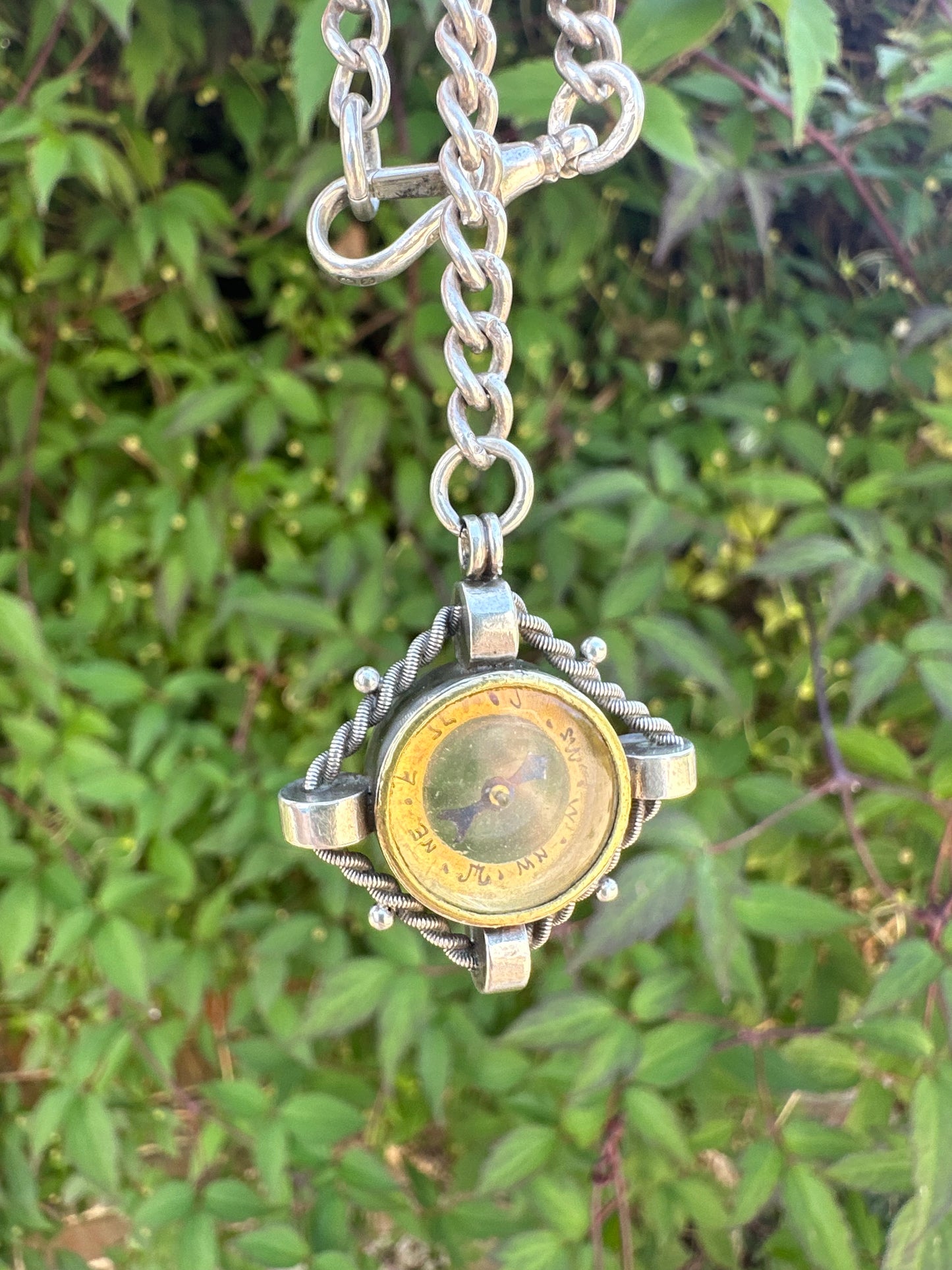 Reimagined Sterling Silver Albert chain with Compass Fob
