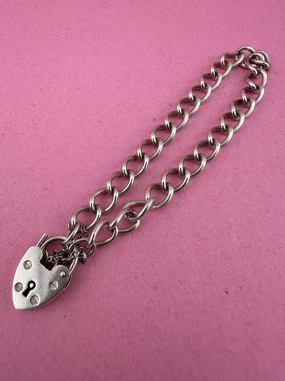 Sterling Silver Curb bracelet with heart padlock
