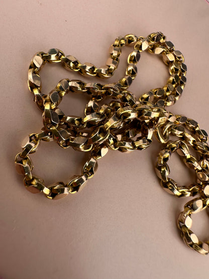 Antique 9ct Yellow gold Flat Faceted tulip chain with bolt clasp