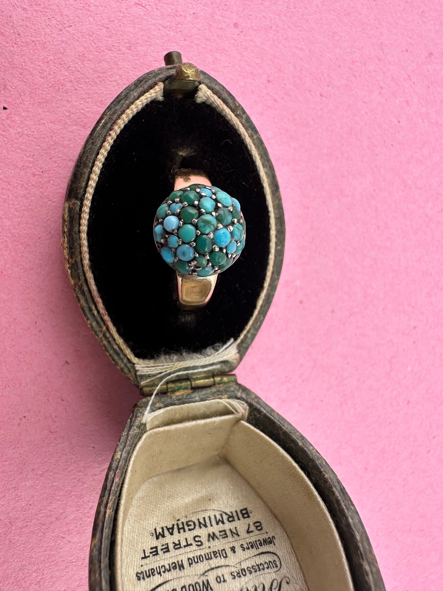 Antique 9ct Gold with silver setting Turquoise Bombe ring