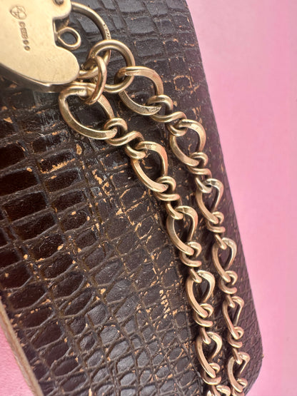 Vintage 9ct Gold Curb and Twist link bracelet with heart padlock