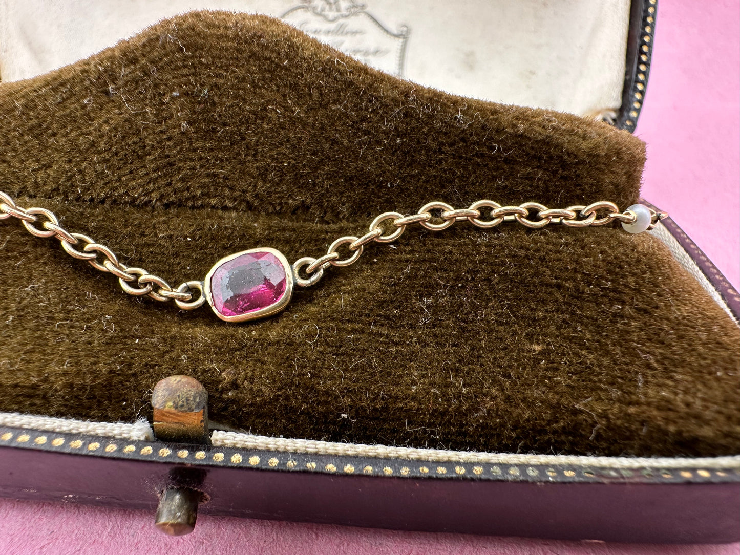 Antique 9ct Rose gold Gemstone Station bracelet