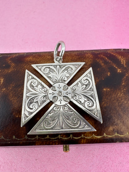 Antique Sterling silver Maltese cross fob