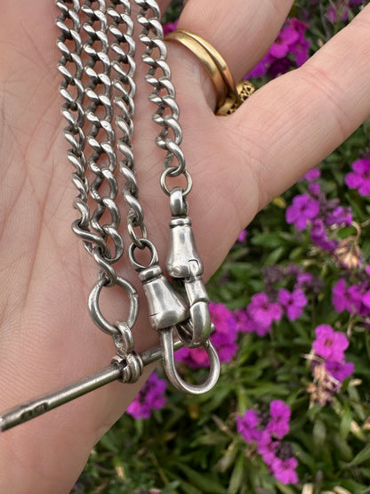 Sterling Silver Albert Chain with double dog clips