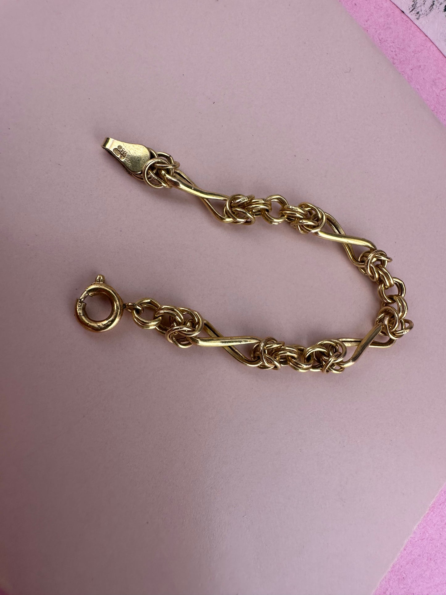 Vintage 9ct Yellow gold Byzantine & infinity link extender