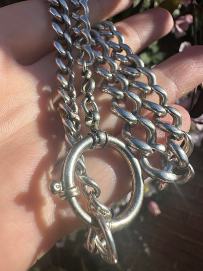 Antique Sterling Silver Graduated Curb Albert with XL bolt clasp