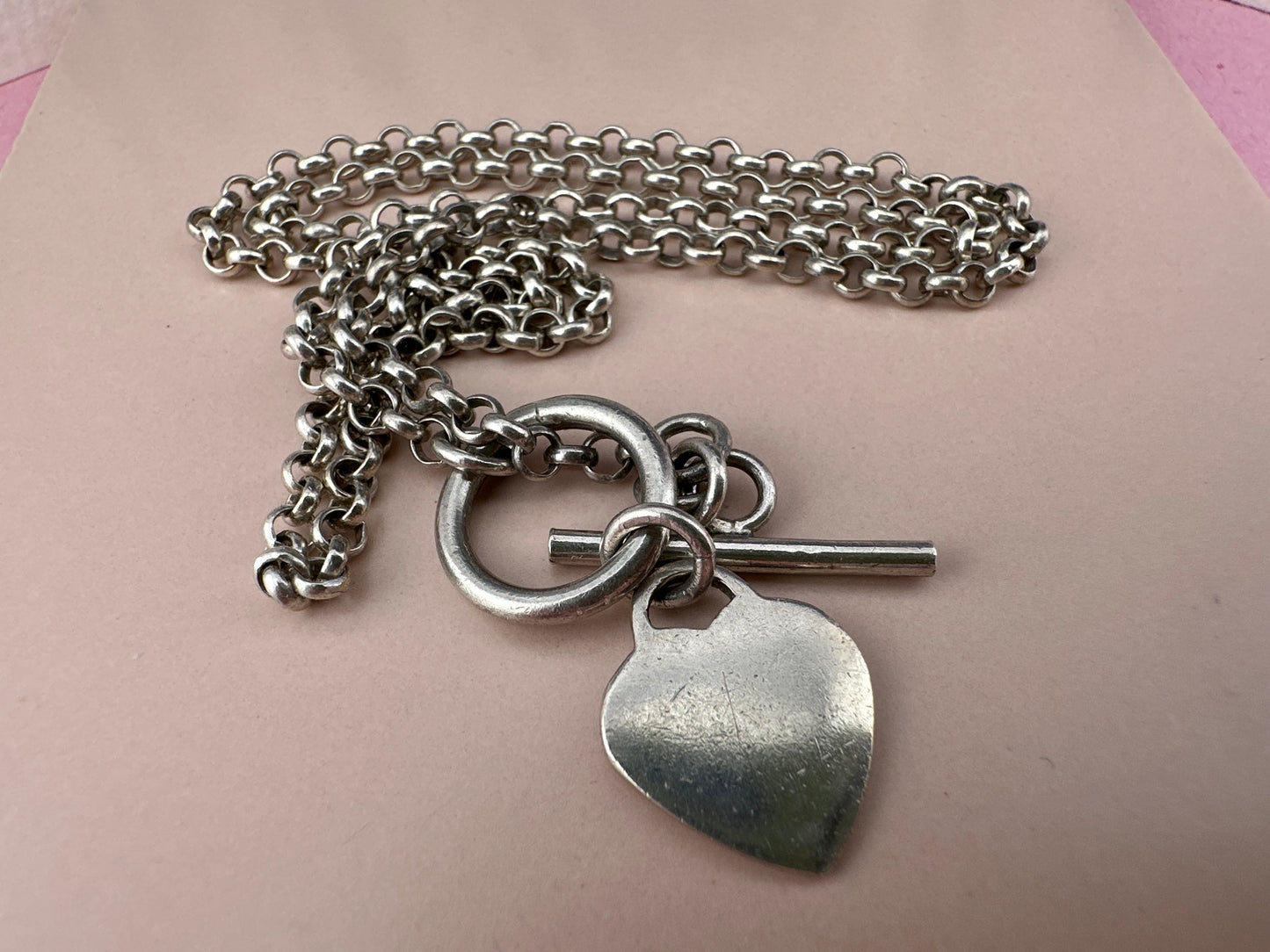 90s Sterling Silver Toggle and heart chain
