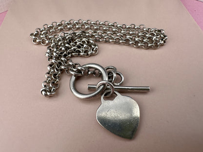 90s Sterling Silver Toggle and heart chain