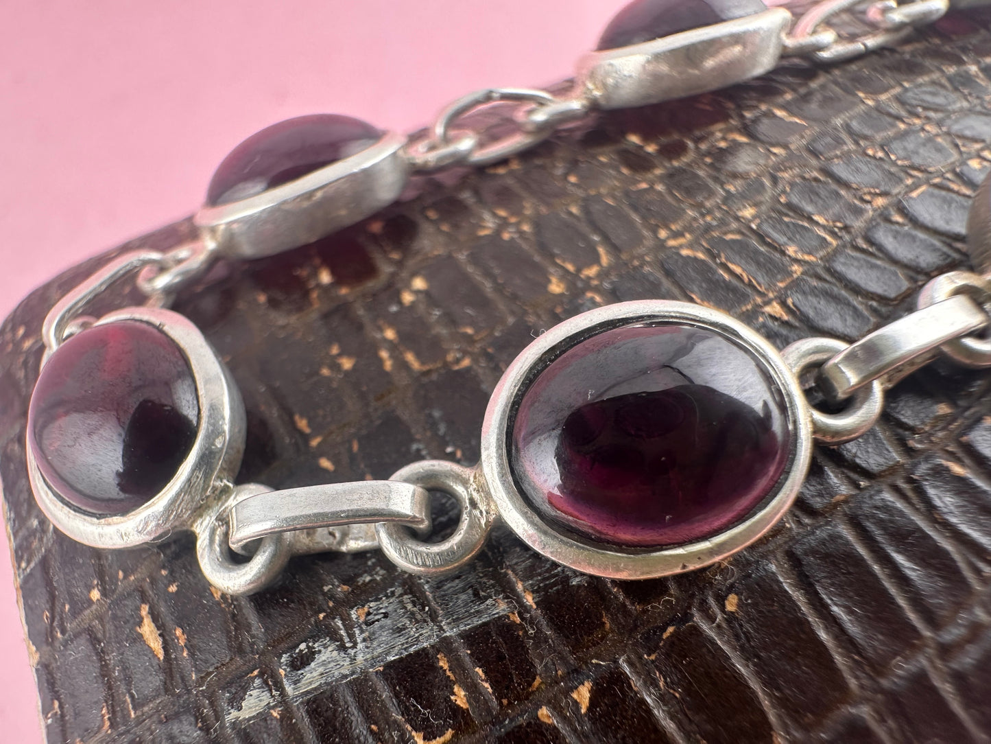 Sterling Silver Garnet Cabochon Bracelet