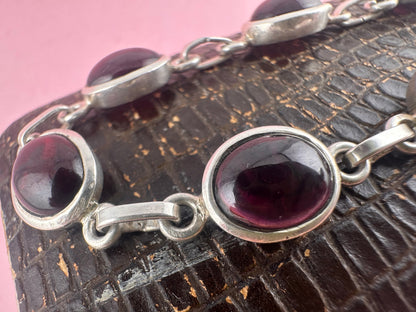 Sterling Silver Garnet Cabochon Bracelet