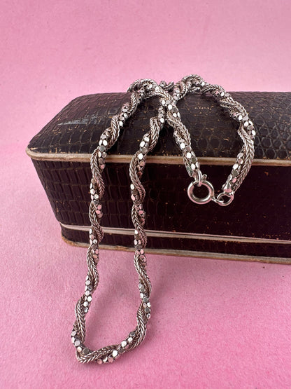 Sterling Silver disco and foxtail twist chain
