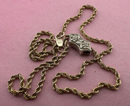 Vintage 9ct Gold Rope chain with Antique silver floral slider