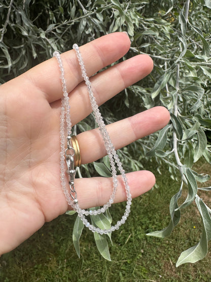 Moonstone Mini Beads with Antique Silver Dog Clip