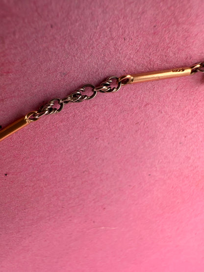 Antique 18ct Bi-Colour Bar & Lovers Knot Albert chain with 18ct dog clip & 9ct T-Bar.