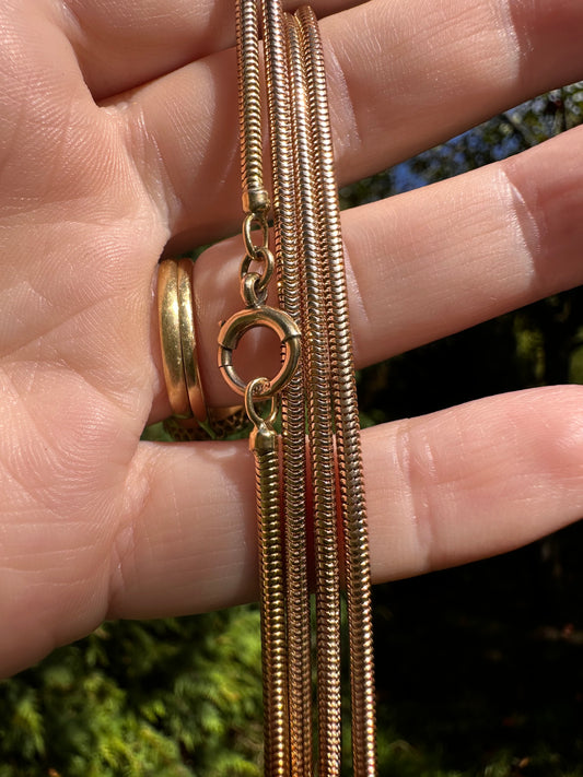 Antique 9ct Rose Gold Snake chain with bolt clasp