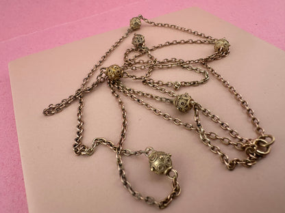 Antique 9ct Light Rose Gold Etruscan revival Orb Station chain