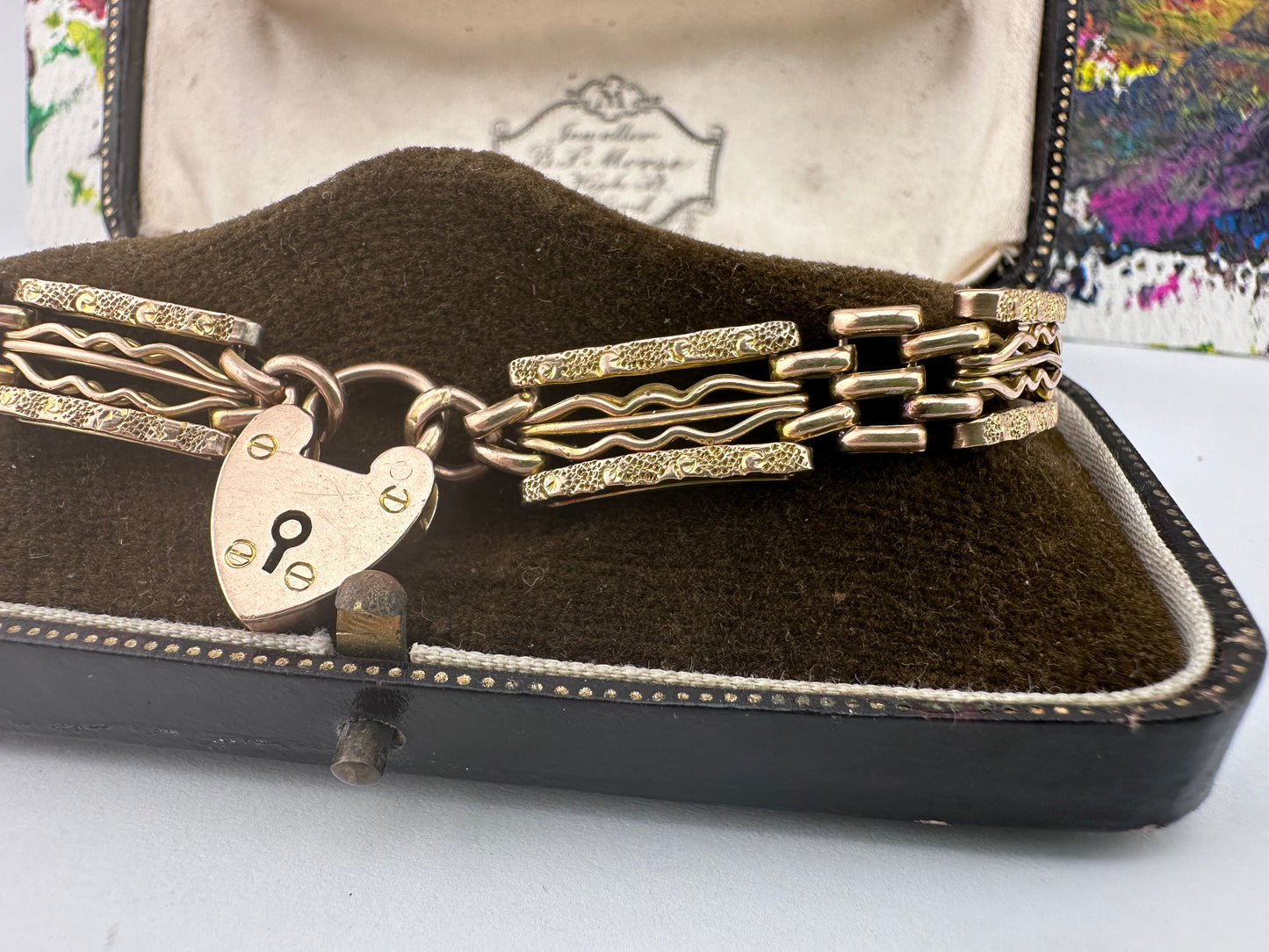 Vintage 9ct Rose Gold Patterned Gate Bracelet