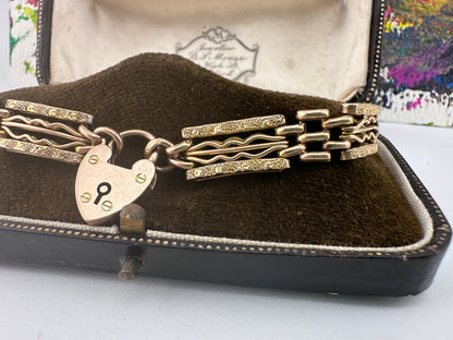 Vintage 9ct Rose Gold Patterned Gate Bracelet