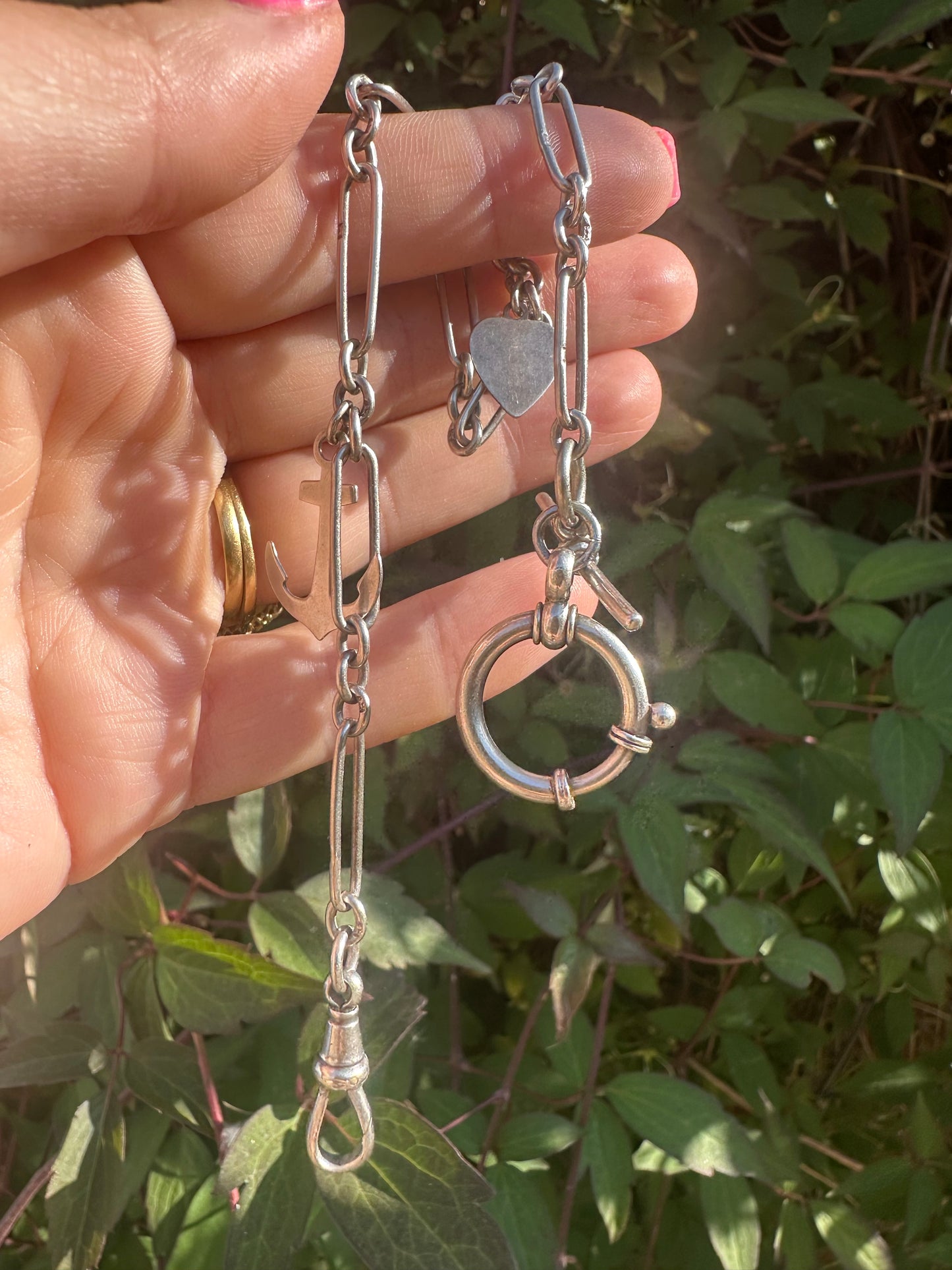 Antique Sterling Silver Trombone chain with XL bolt clasp and Dog clip