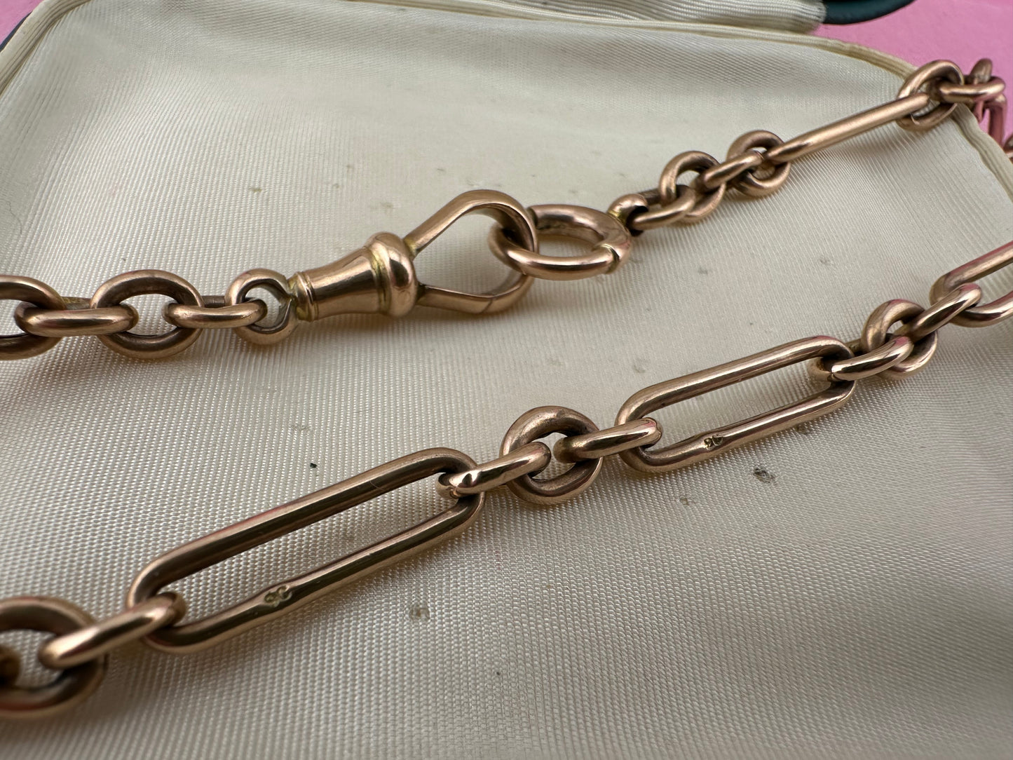 Antique 9ct Rose Gold Trombone Albert Chain