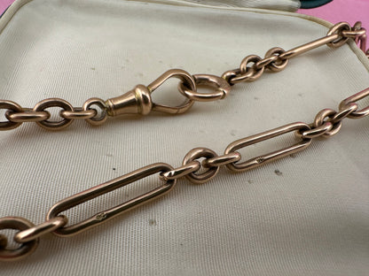 Antique 9ct Rose Gold Trombone Albert Chain