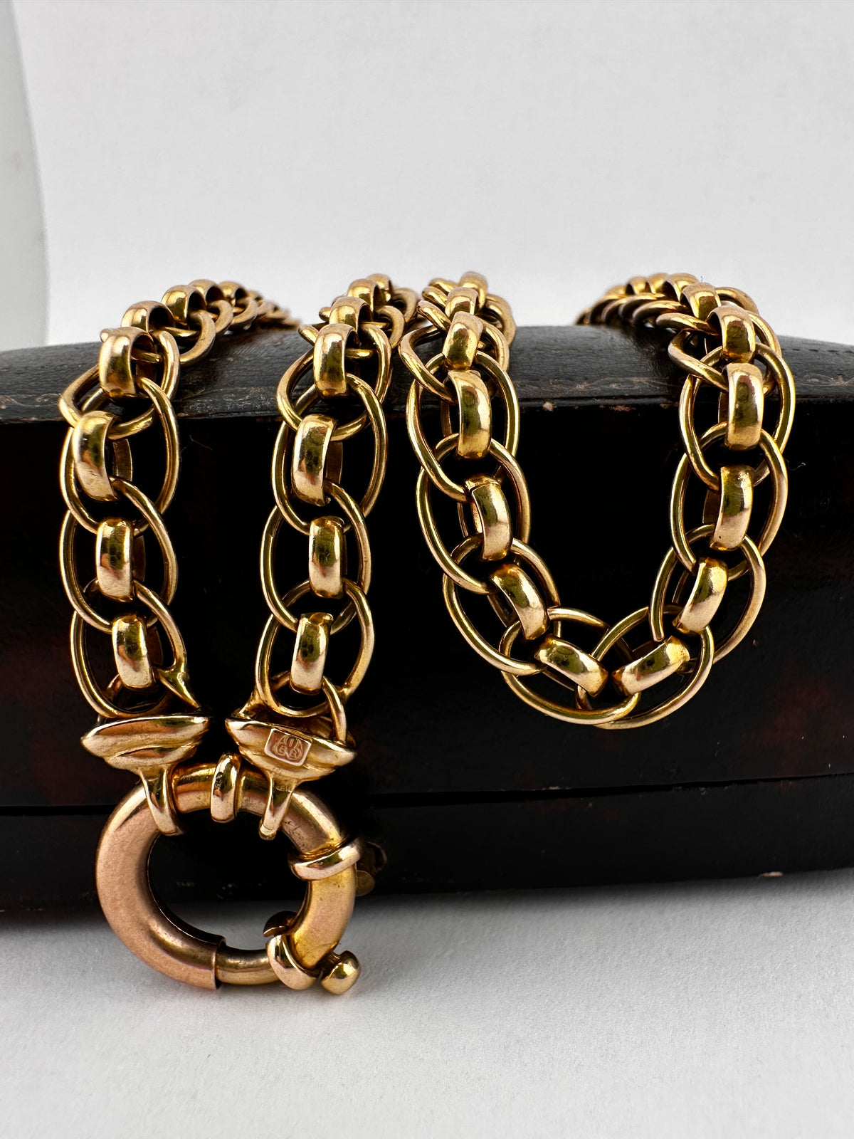 Vintage 9ct Peachy Gold Roller Ball chain with XL bolt clasp