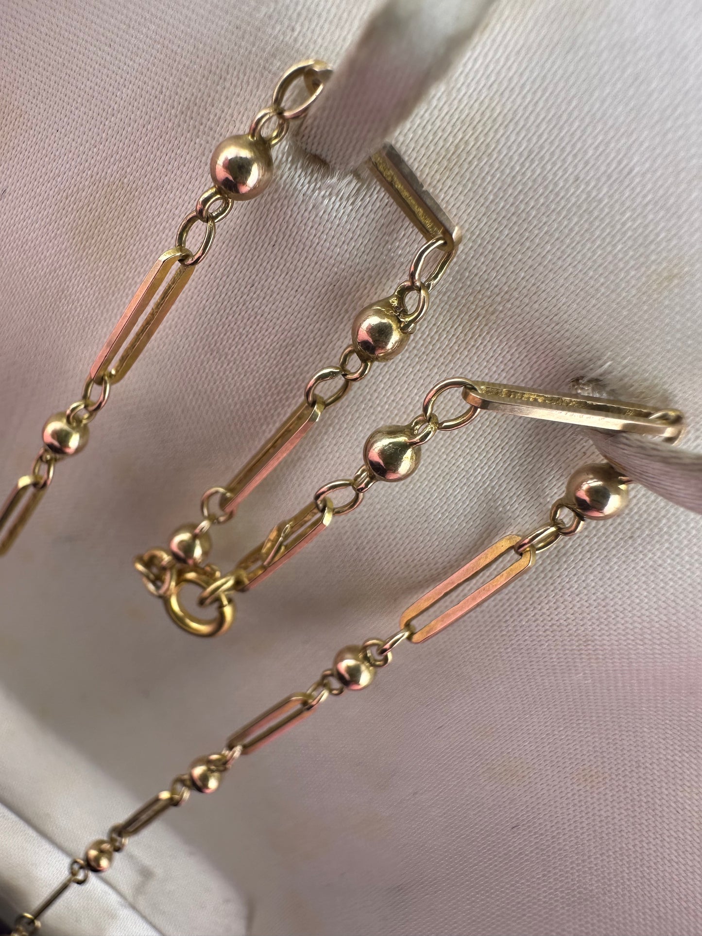Antique 9ct Gold Trombone and ball link chain
