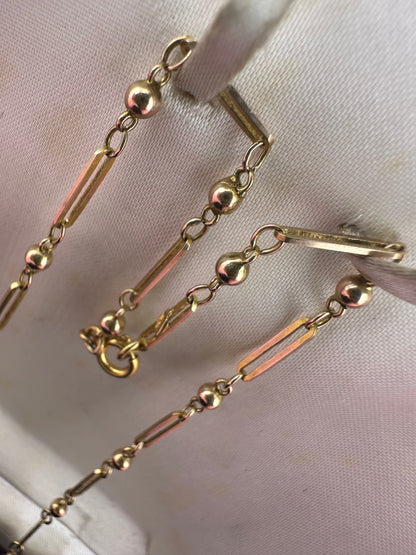 Antique 9ct Gold Trombone and ball link chain