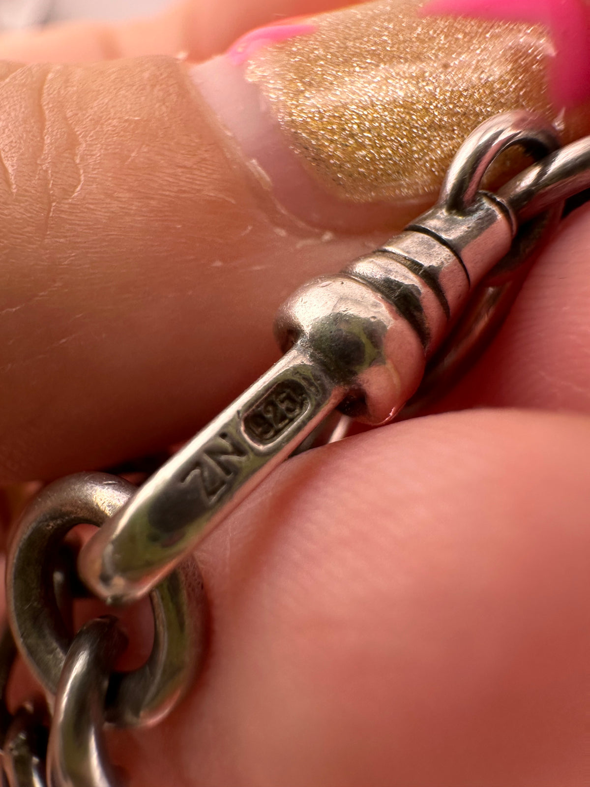 Vintage Sterling Silver Long & Short Curb Albert chain with T-bar & swivel dog clip.