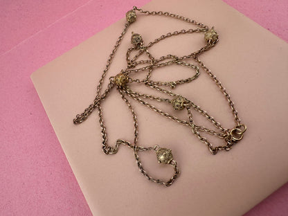 Antique 9ct Light Rose Gold Etruscan revival Orb Station chain