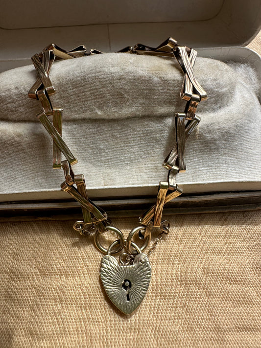 Vintage X ‘Kiss’ Gate Bracelet with patterned heart padlock