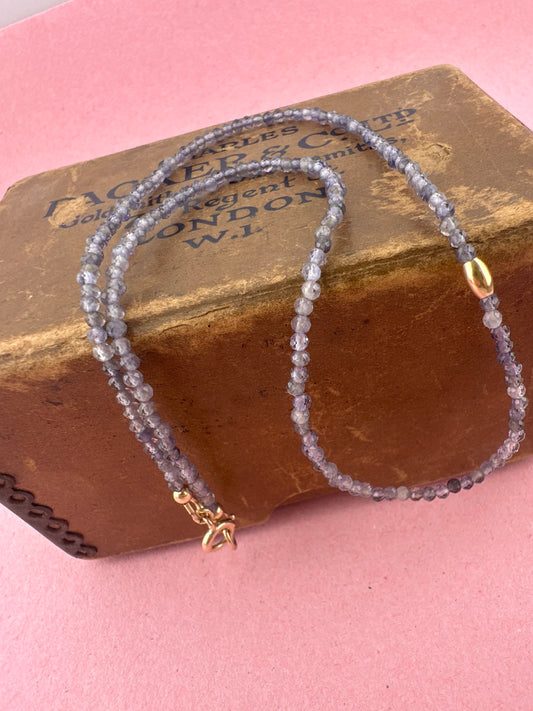 Iolite mini beaded necklace with 9ct Gold Antique Bolt clasp
