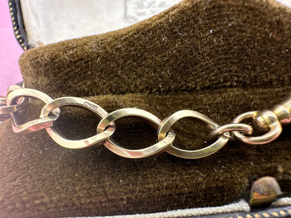Vintage 9ct Gold Open curb bracelet with victorian flat edged dog clip