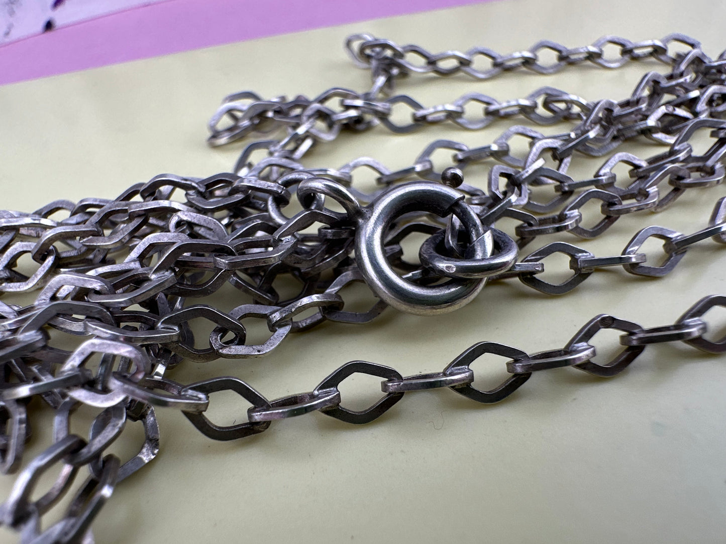 French 800 Silver Lozenge link Long Guard chain