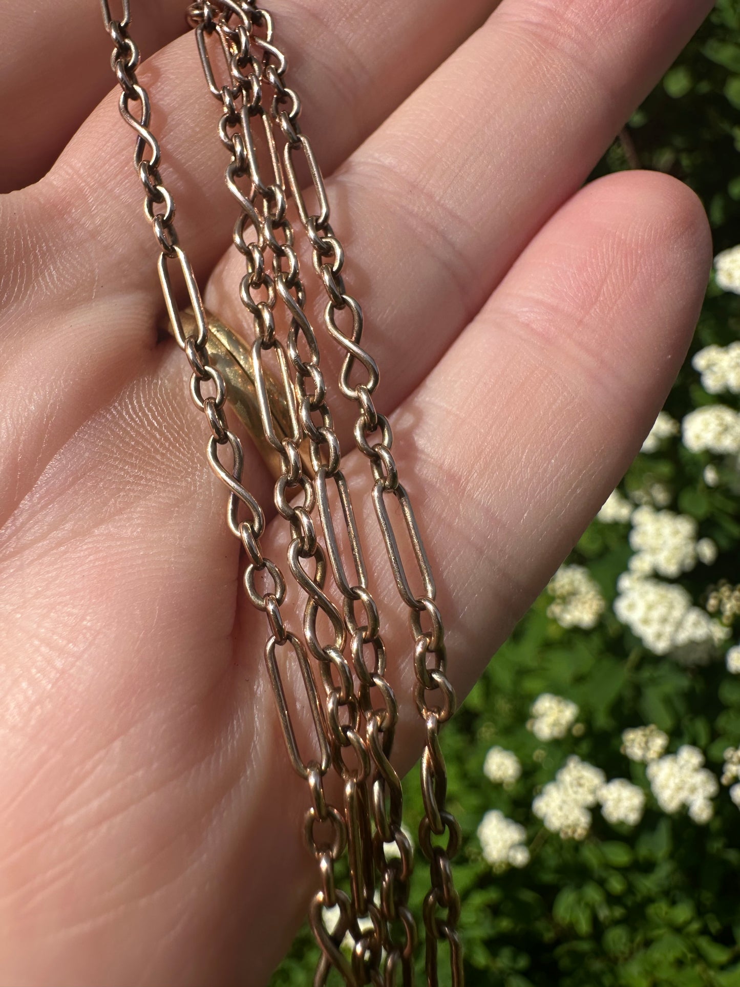 Antique 9ct Rose gold mini trombone & infinity link chain