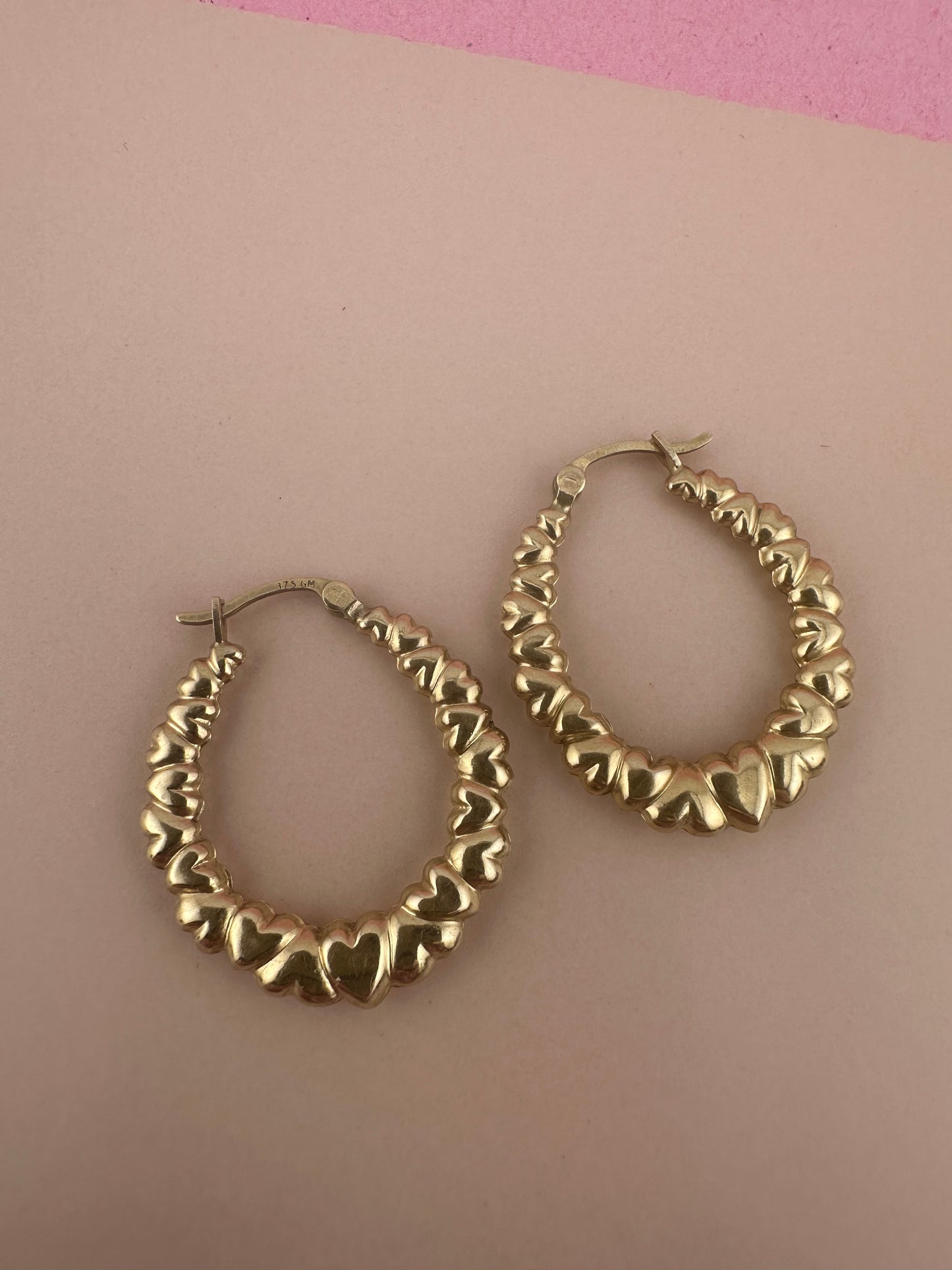 Vintage 9ct Heart Hoops