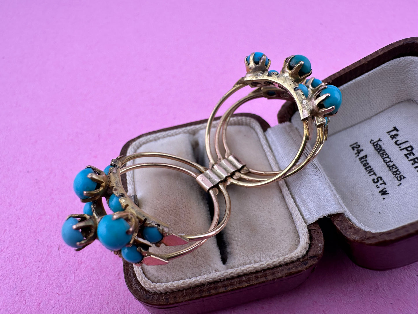 French 14ct Turquoise 5 hinged Harem ring