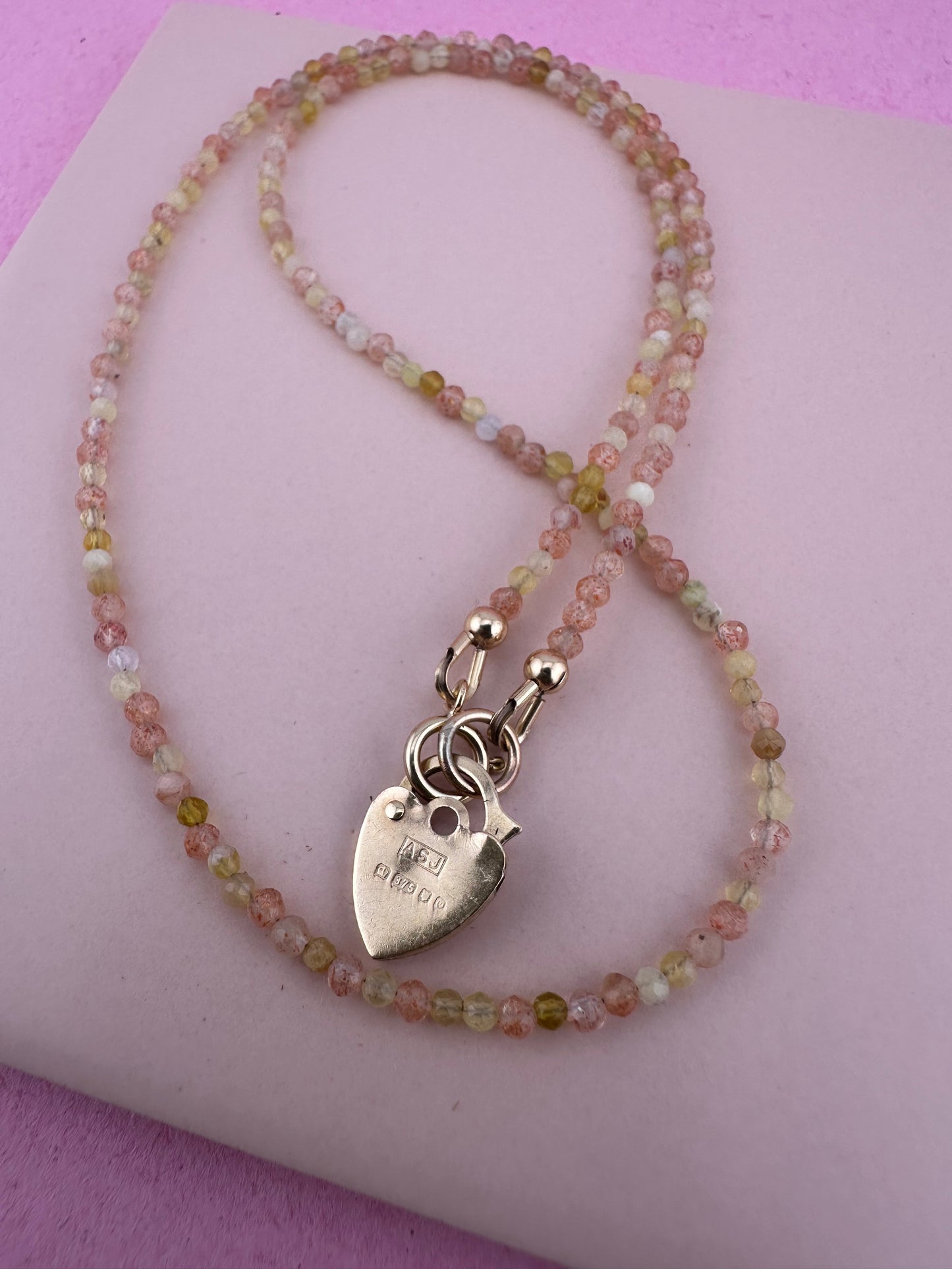 Sunstone and Yellow Opal Mini beads with Vintage Heart Padlock