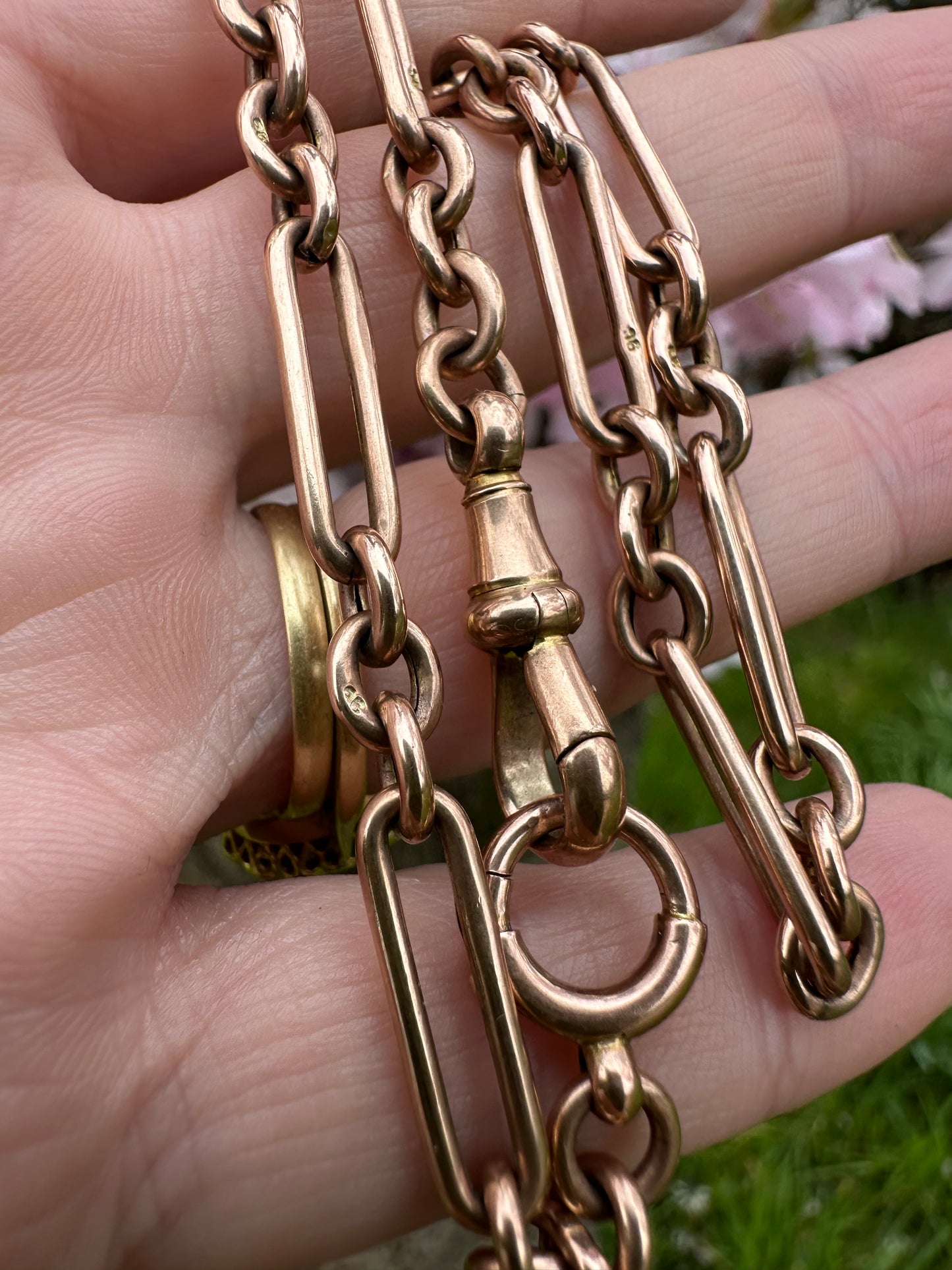 Antique 9ct Rose Gold Trombone Albert Chain