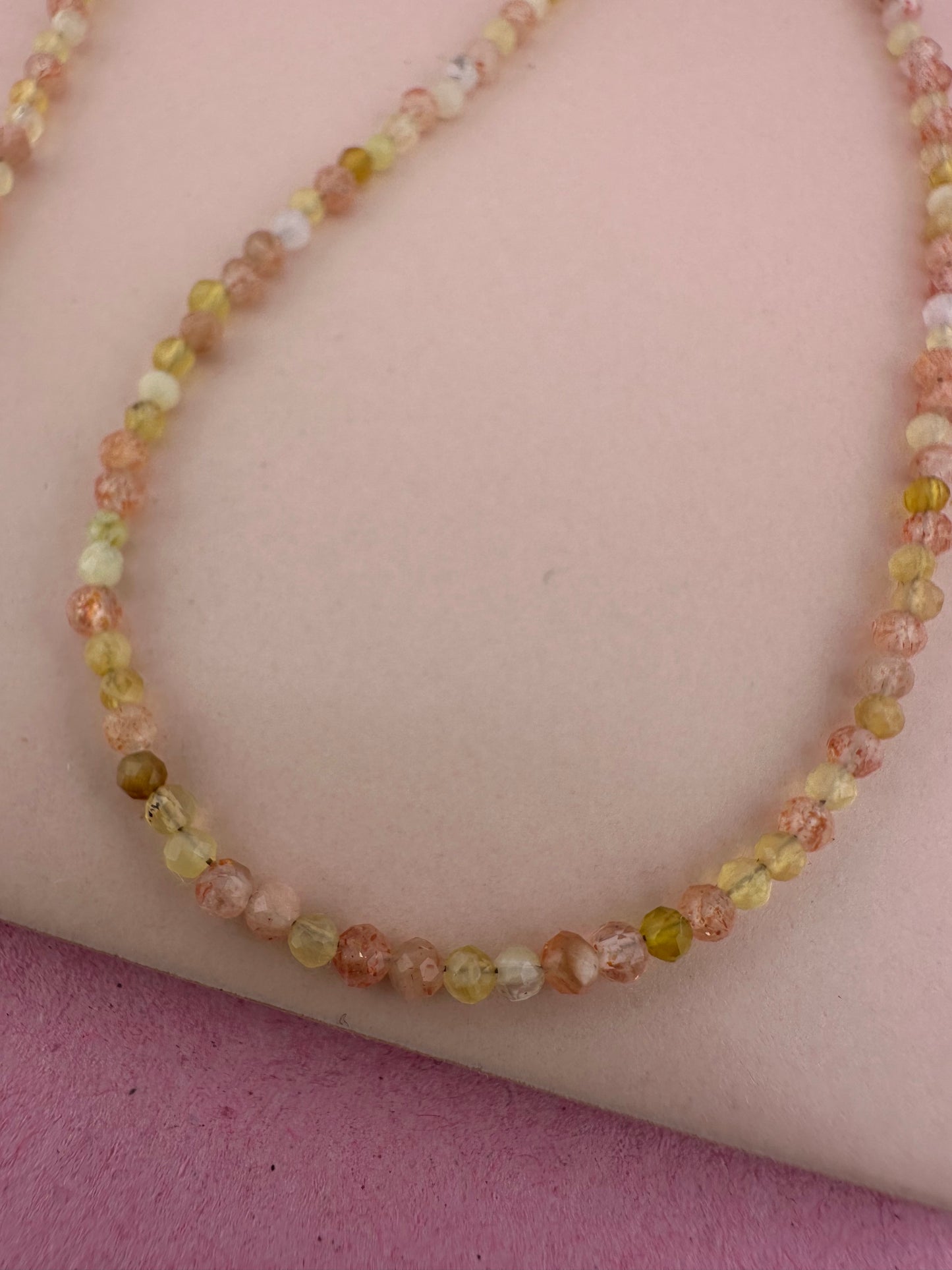 Sunstone and Yellow Opal Mini beads with Vintage Heart Padlock
