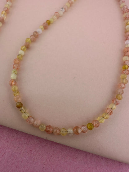 Sunstone and Yellow Opal Mini beads with Vintage Heart Padlock