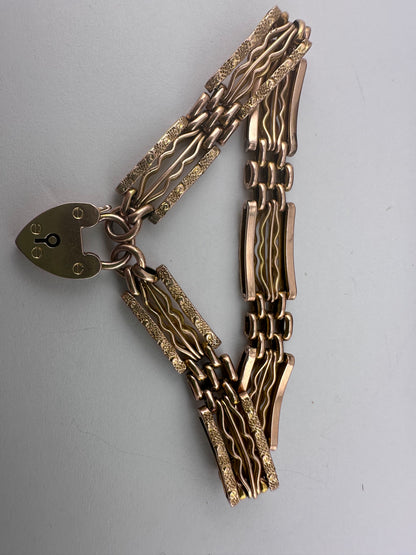 Vintage 9ct Rose Gold Patterned Gate Bracelet