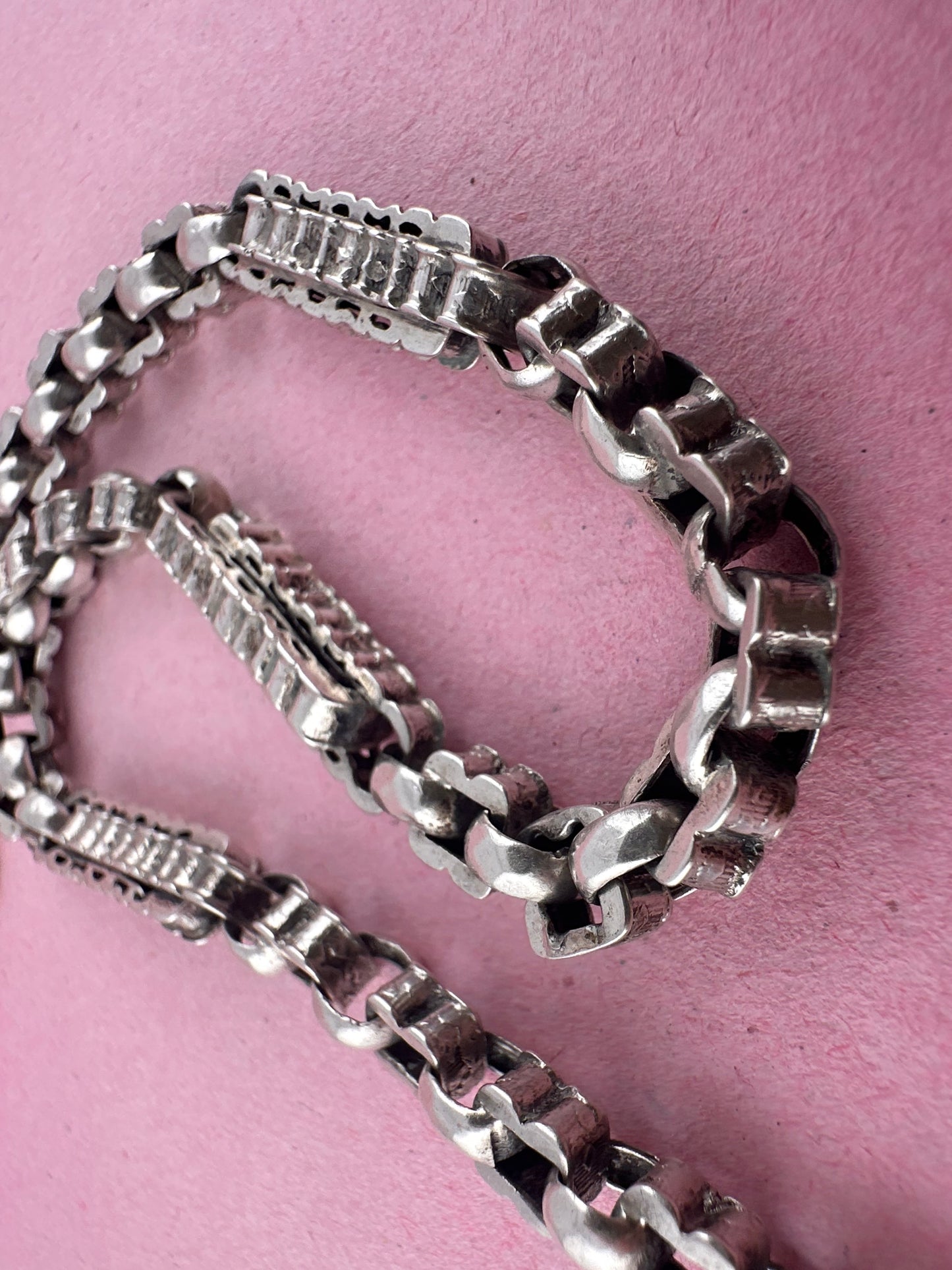 Sterling Silver bars & fancy link Albert chain wi the T-bar and dogclip