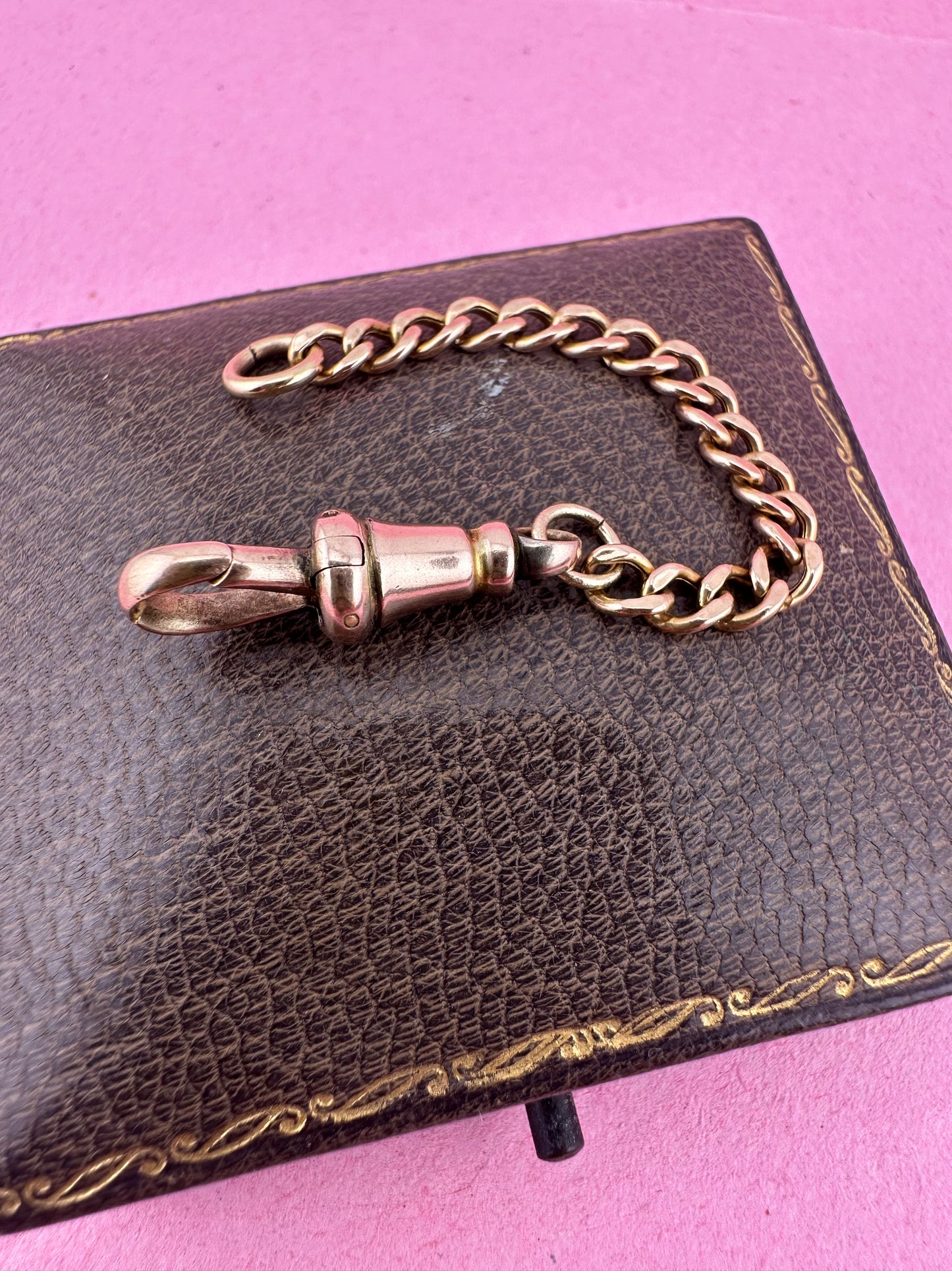 9ct Peachy Rose Gold Gold Curb extender with antique dog clip