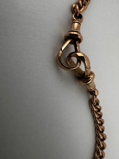 Antique 9ct Rose Gold Graduated Curb Albert chain with double faceted dog clips and fixed T-bar