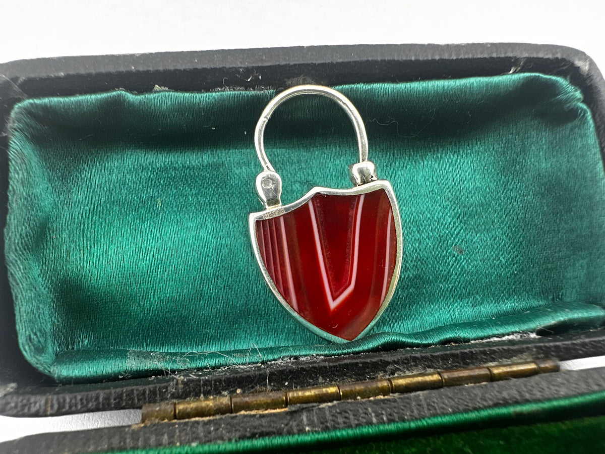 Sterling silver Banded Agate & Thistle shield padlock.