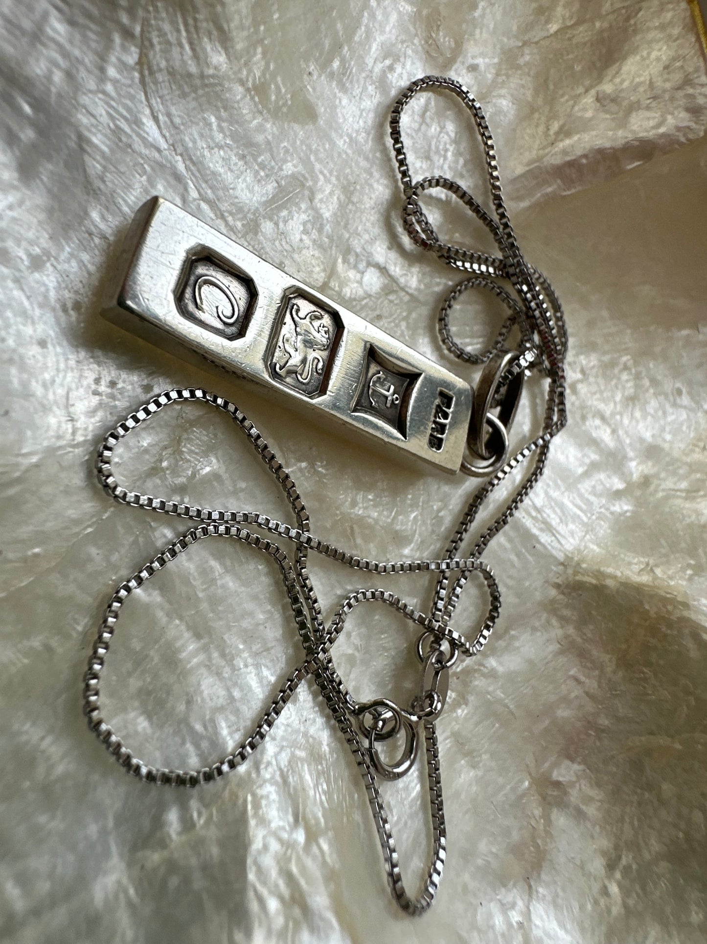 Sterling Silver Ingot pendant with sterling silver box chain