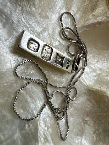 Sterling Silver Ingot pendant with sterling silver box chain