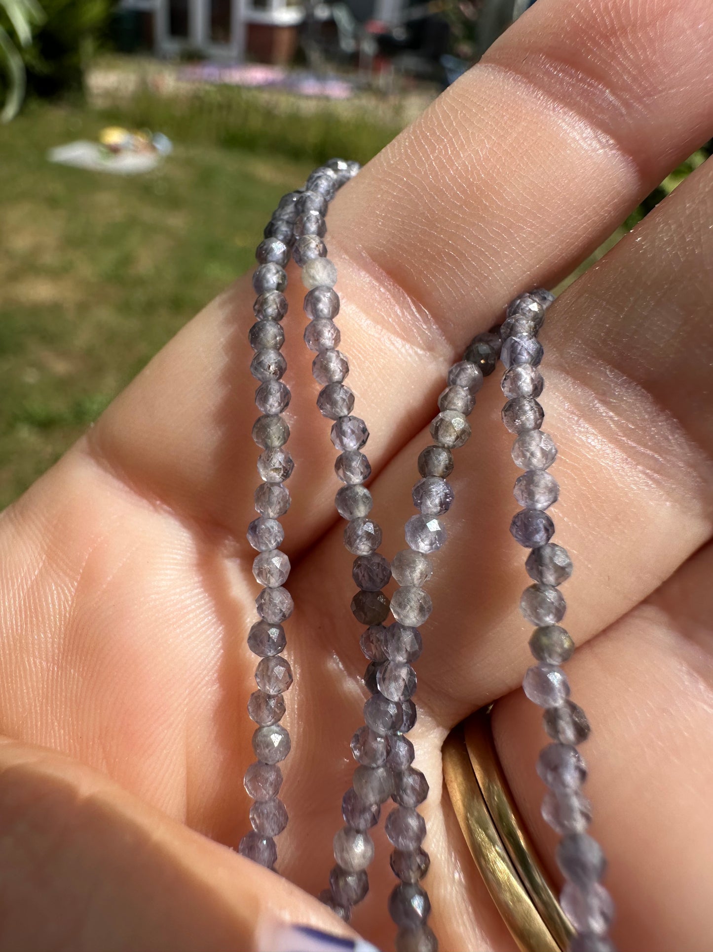Iolite mini beaded necklace with 9ct Gold Antique Bolt clasp